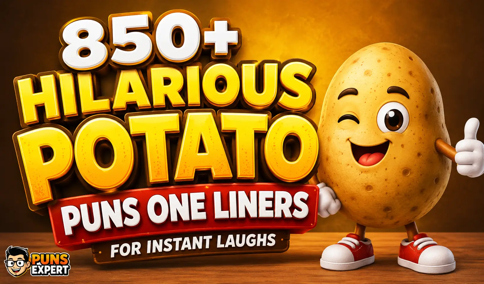 850+ potato puns one liners thumbnail with a funny potato character